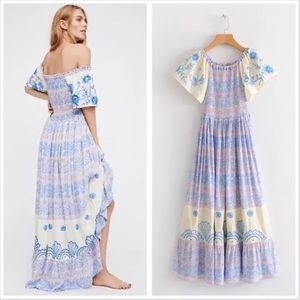 NEW Smocked Boho Hummingbird Gypsy Gown Maxi Dress